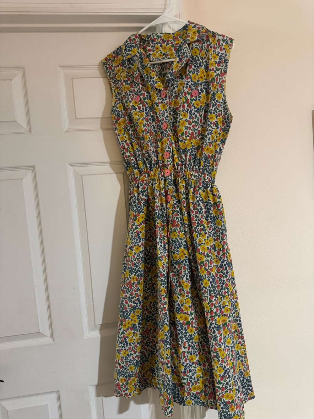 Sleeveless Floral Midi Dress in Yellow and Pink